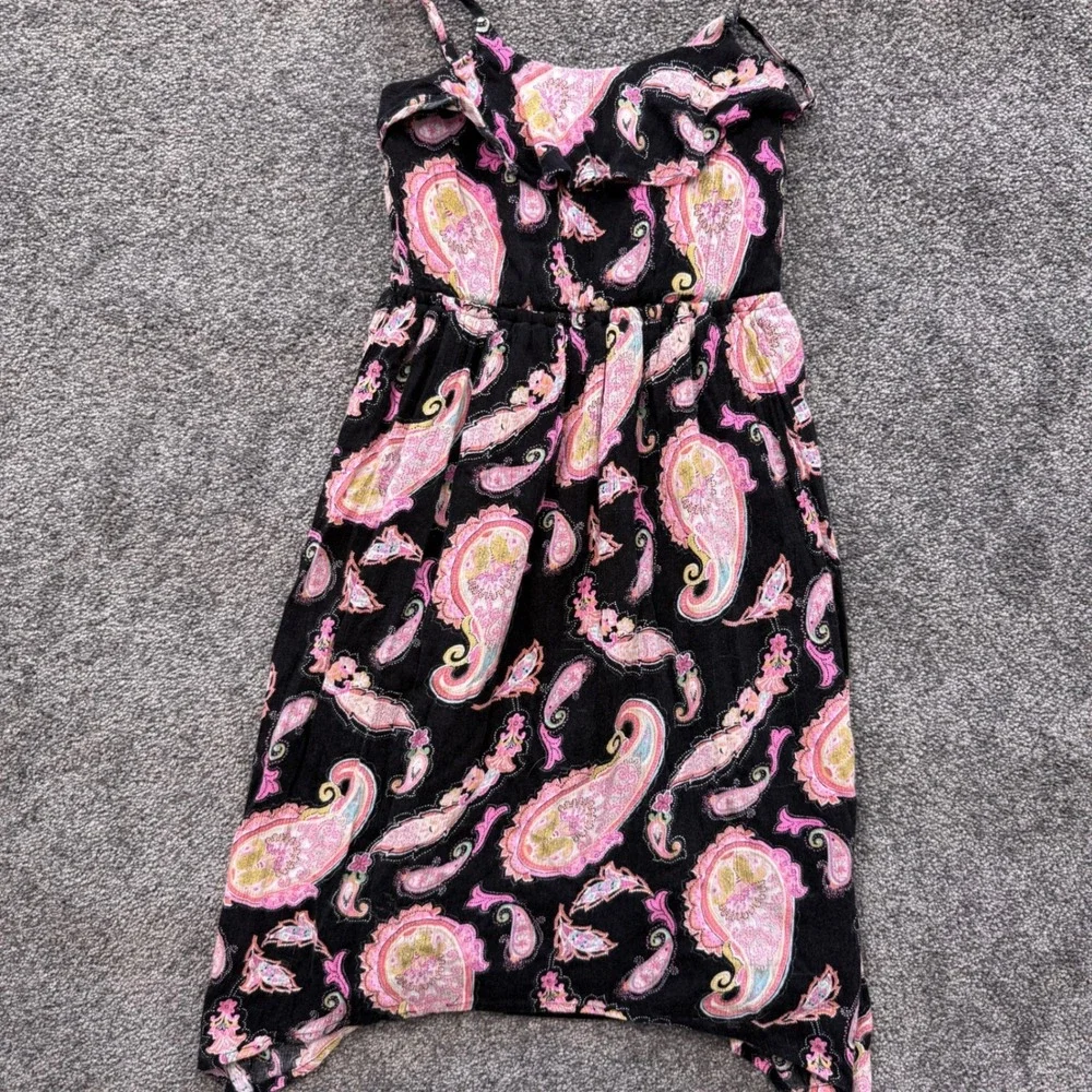 The Childrens Place Girls Black Pink Paisley Handkerchief Hem Dress Size M 7/8